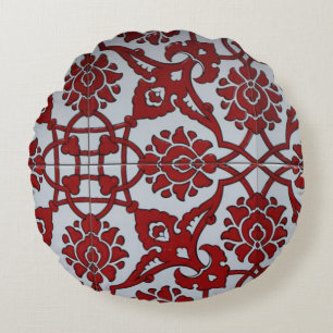 Turkish Red Ceramic Floral Round Cushion