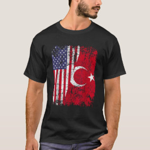 TURKISH ROOTS Half American Flag USA TURKEY FLAG  T-Shirt