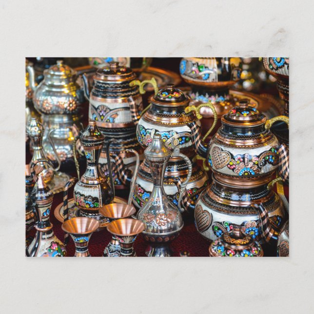Turkish Teapots for Sale in Istanbul Turkey Postcard (Front)
