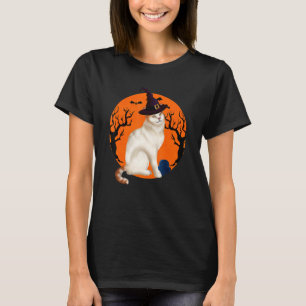 Turkish Van Cat Cute Halloween Witch Hat And Moon T-Shirt
