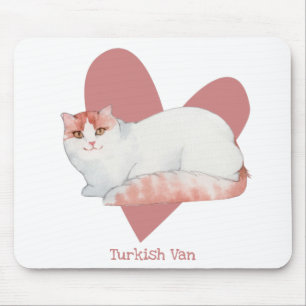 Turkish Van Cat Watercolor Kitty Pink Heart Mouse Pad