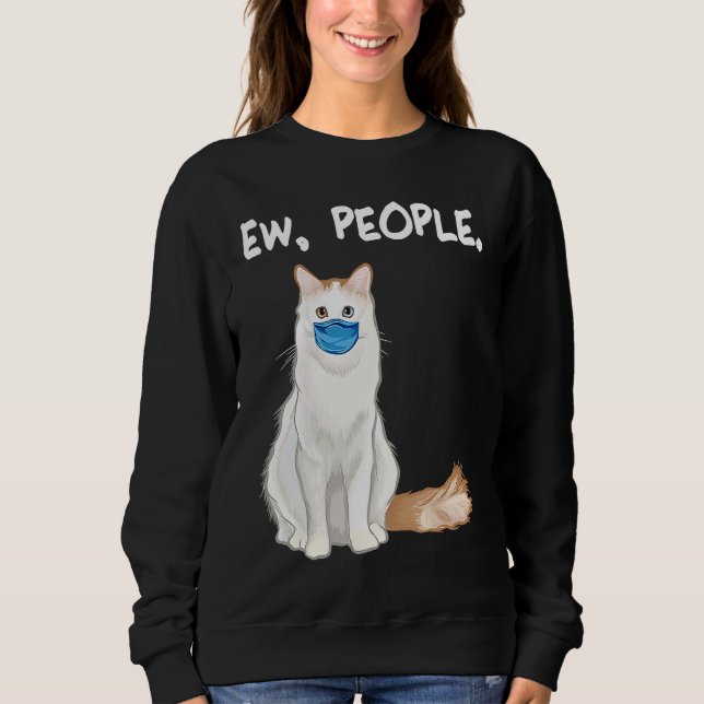 Turkish Van Ew People Cat Wearing Face Mask Sweatshirt (Front)