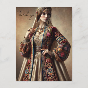Turkish woman in traditional ottoman attire postcard