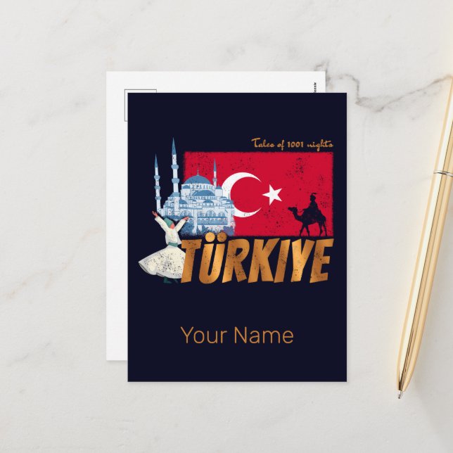 Türkiye Istanbul Vintage Flag Turkey Souvenir Holiday Postcard (Front/Back In Situ)