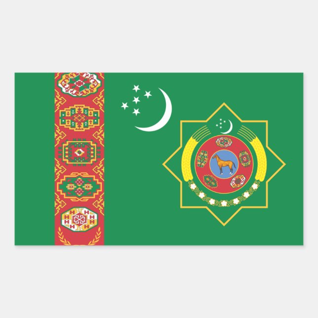 Turkmen Flag & Emblem, Flag of Turkmenistan Rectangular Sticker (Front)