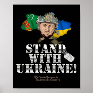 Turkmenistan Stand With Ukraine Zelensky Flag Turk Poster