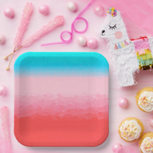 Turks and Caicos Blue and Coral Ombre Paper Plate