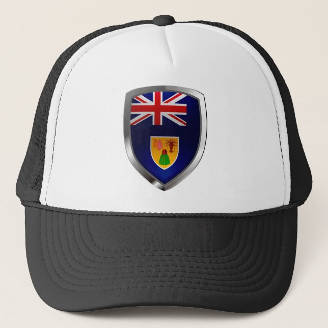 Turks and Caicos Islands Metallic Emblem Trucker Hat (Front)
