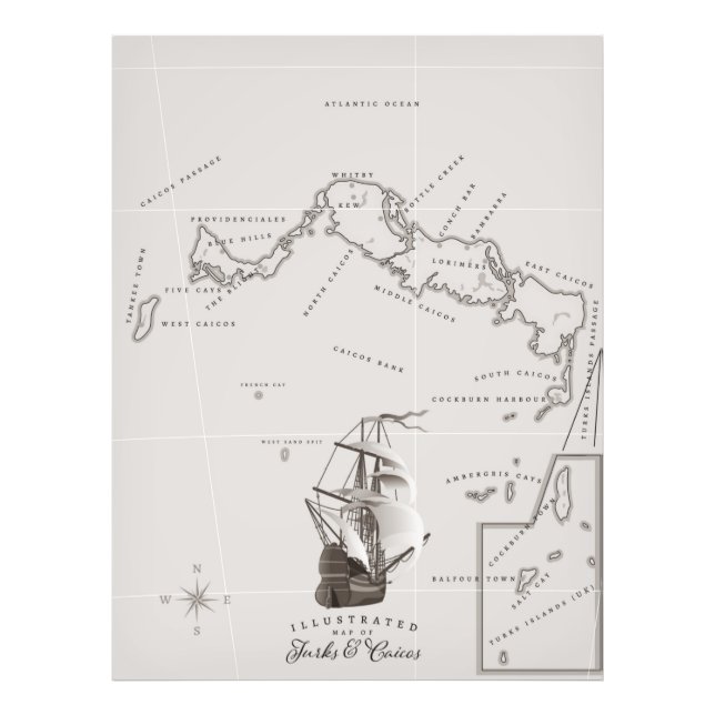 Turks and Caicos Map Photo Print (Front)