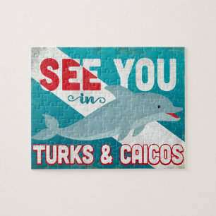 Turks & Caicos Dolphin - Retro Vintage Travel Jigsaw Puzzle