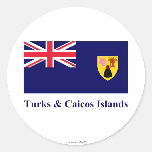 Turks & Caicos Islands Flag with Name Classic Round Sticker (Front)