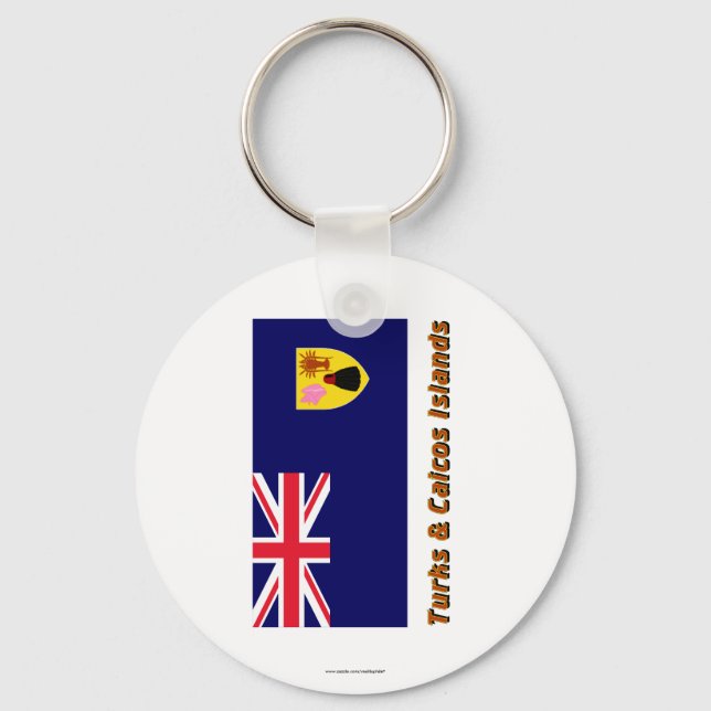 Turks & Caicos Islands Flag with Name Key Ring (Front)