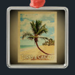 Turks Caicos Vintage Travel Ornament Palm Tree<br><div class="desc">A cool vintage style Turks Caicos ornament featuring a palm tree on a sandy beach with blue sky and ocean.</div>
