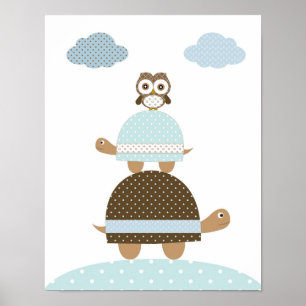 Turle owl baby boy kids nursery art poster