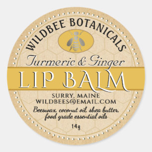Turmeric Kraft Beeswax Lip Balm with Dotted Border Classic Round Sticker