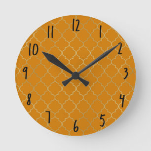 Turmeric Yellow & Gold Quatrefoil Pattern Round Clock