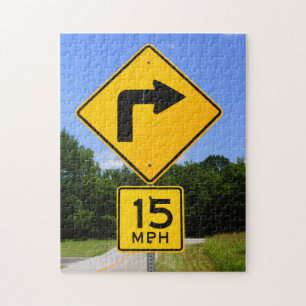 Turn and Speed Advisory Road Signs Jigsaw Puzzle