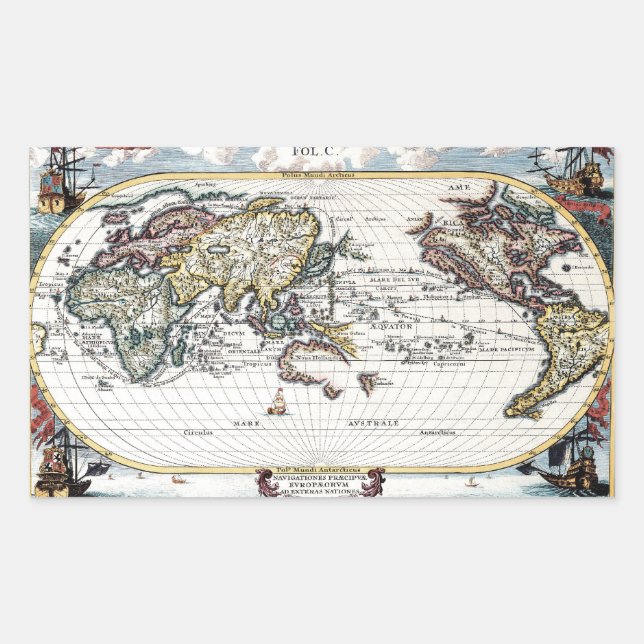 Turn of the 18th century world map rectangular sticker (Front)