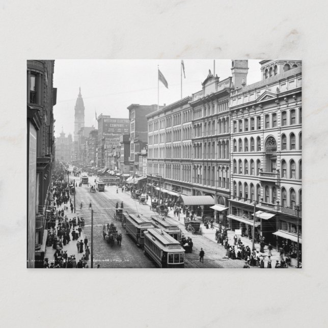 Turn of the century street scene, Philadelphia, PA Postcard (Front)