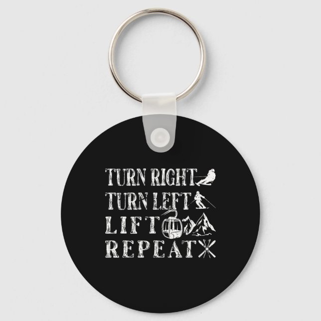 Turn Right Left Ski Lift Skiing Skiers  Key Ring (Front)