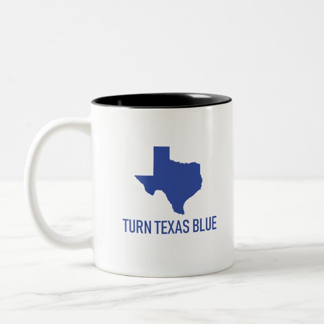 Turn Texas Blue - Vote Democrat in Texas Two-Tone Coffee Mug (Left)