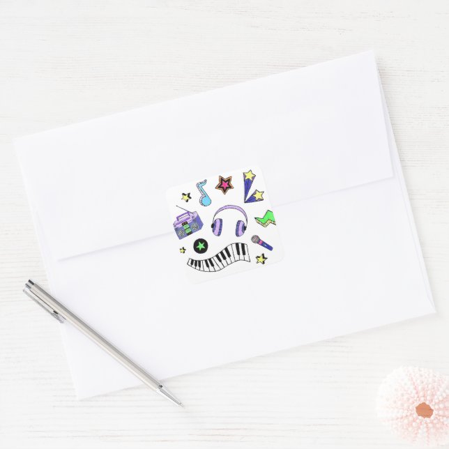 Turn Up the Music Square Sticker (Envelope)