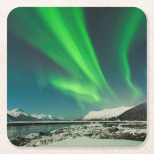 Turnagain Arm Aurora Square Paper Coaster