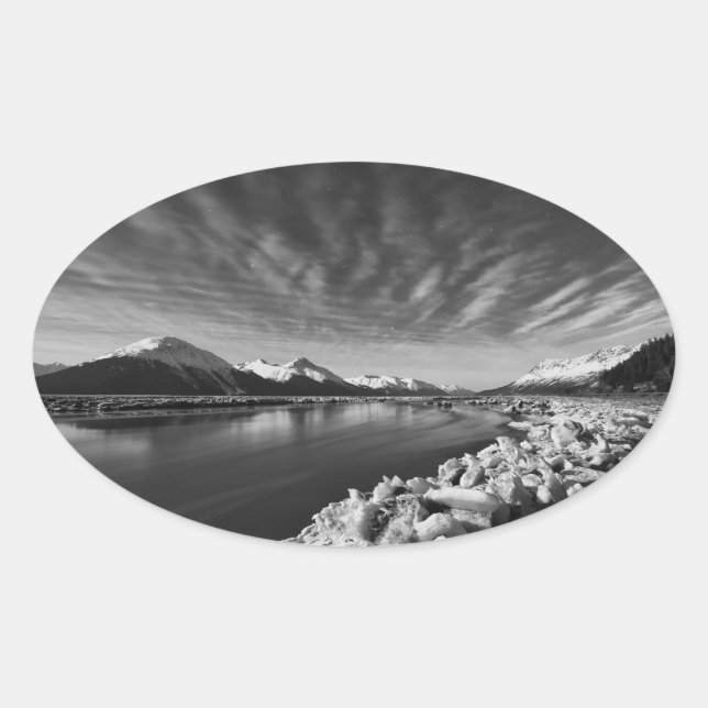 Turnagain Arm Moonlight Oval Sticker (Front)
