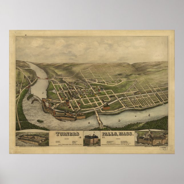 Turners Falls Massachusetts 1877 Antique Panoramic Poster (Front)