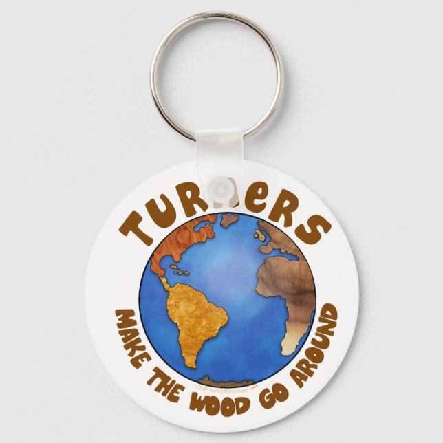 Turners Globe Funny Woodturning Earth Key Ring (Front)
