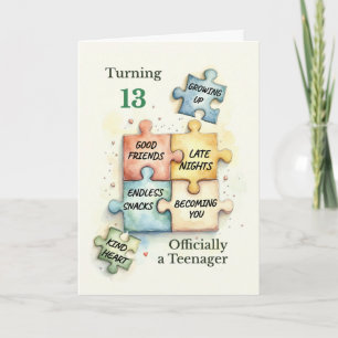 Turning 13 Birthday Growing Up Puzzle Pieces Card
