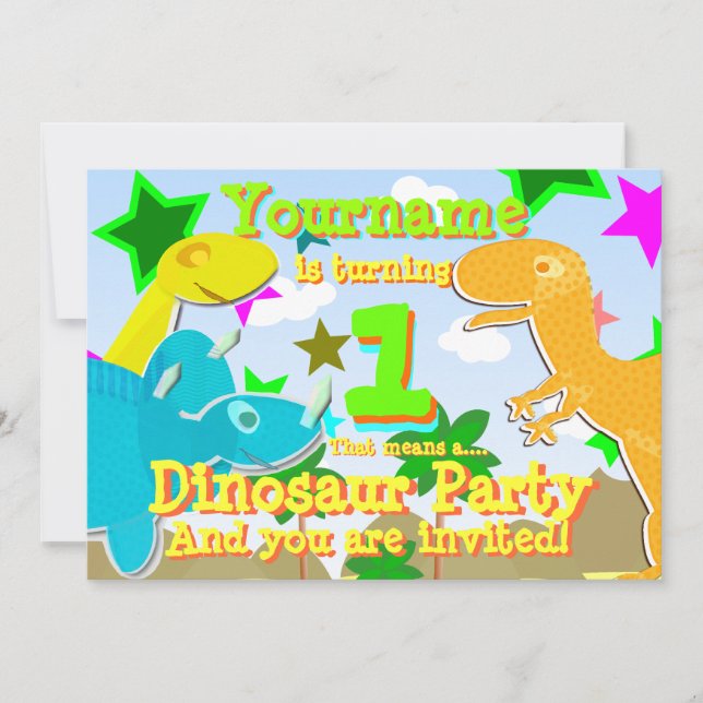 Turning 1 Dinosaur Birthday Party Invites (Front)