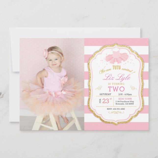 Turning 2 Ballerina birthday invitation (Front)