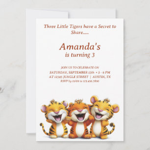 Turning 3 - Tigers: Birthday Party Invitation
