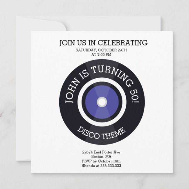 TURNING 50, Disco theme Birthday Invitation (Front)