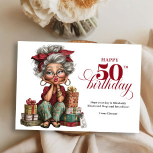 Turning 50 quirky woman fun humorous greeting invitation