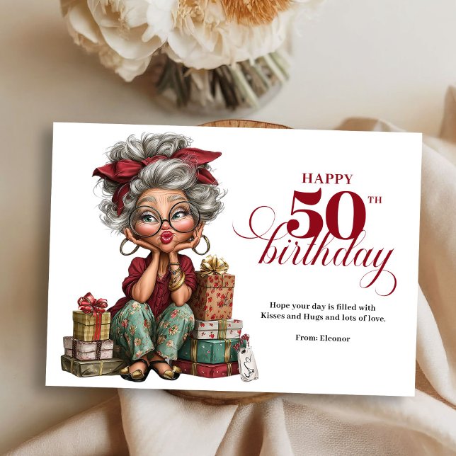 Turning 50 quirky woman fun humorous greeting invitation (Turning 50 quirky woman fun humorous greeting)