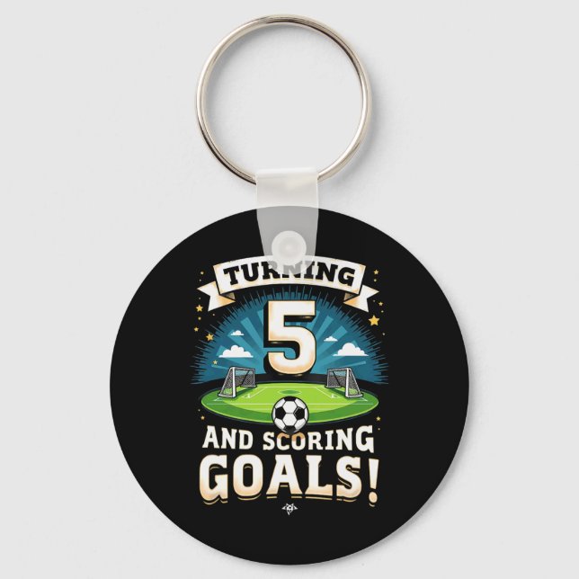 Turning 5 And Scoring Goals 5th Birthday Boy Socce Key Ring (Front)