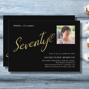 Turning 70 Black Gold 70th Birthday Photo Invitation