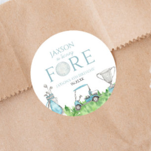 Turning Fore Blue Golf 4th Birthday Party Classic Round Sticker