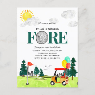 Turning FORE Golf Boy Golfing Par-tee 4th Birthday Postcard