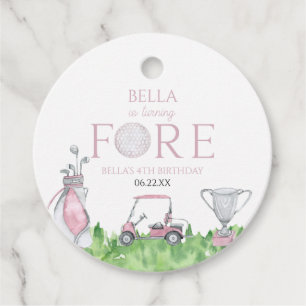 Turning Fore Pink Golf 4th Birthday Party Favour Tags