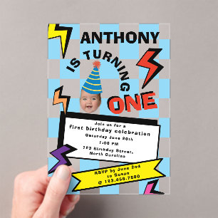 Turning One Birthday 1st Birthday Face Photo Acrylic Invitations