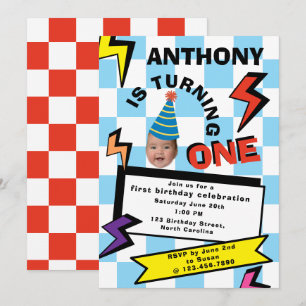 Turning One Birthday 1st Birthday Face Photo Invitation