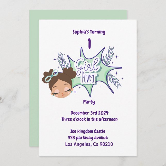 Turning one custom girls birthday Invitation (Front/Back)