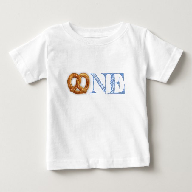 Turning One Oktoberfest Pretzel Birthday Baby T-Shirt (Front)