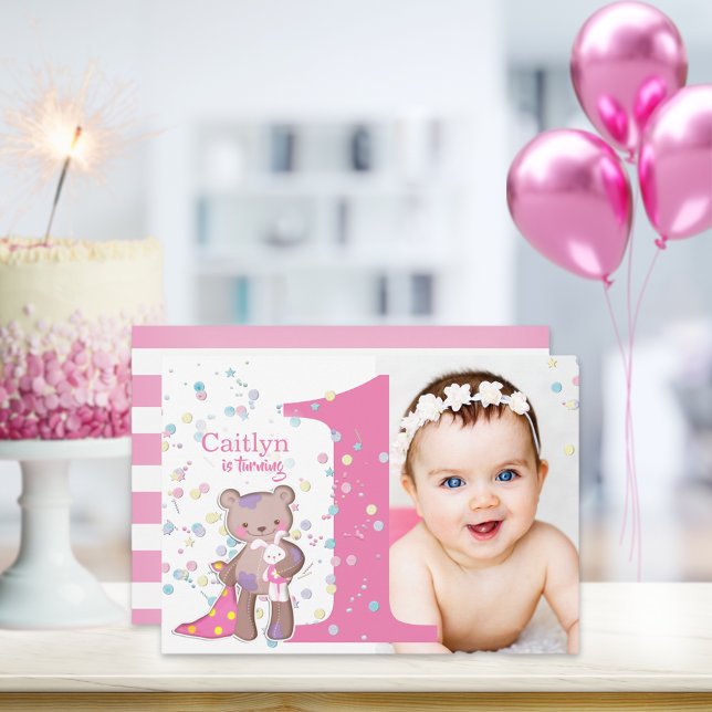 Turning One Pink Baby Photo Birthday Invitation (Creator Uploaded)