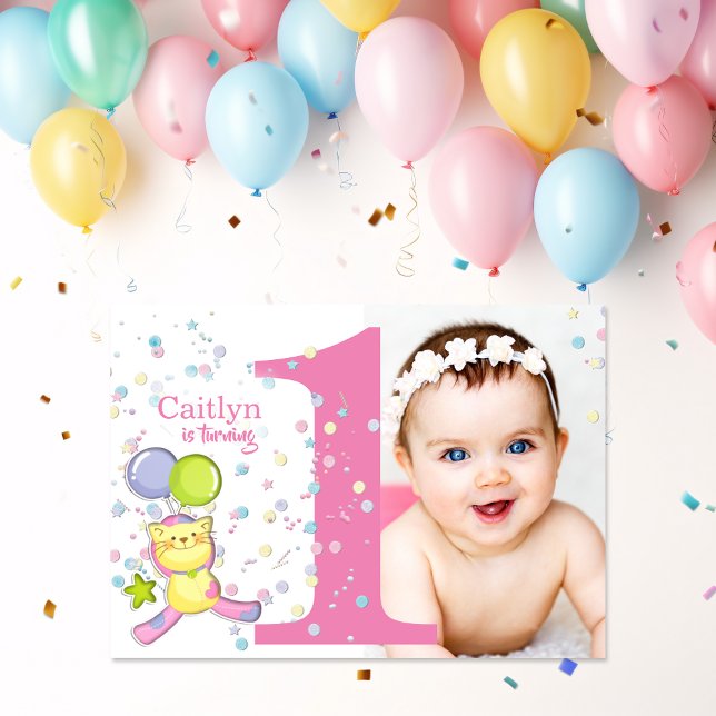 Turning One Pink Photo Birthday Invitation (Creator Uploaded)