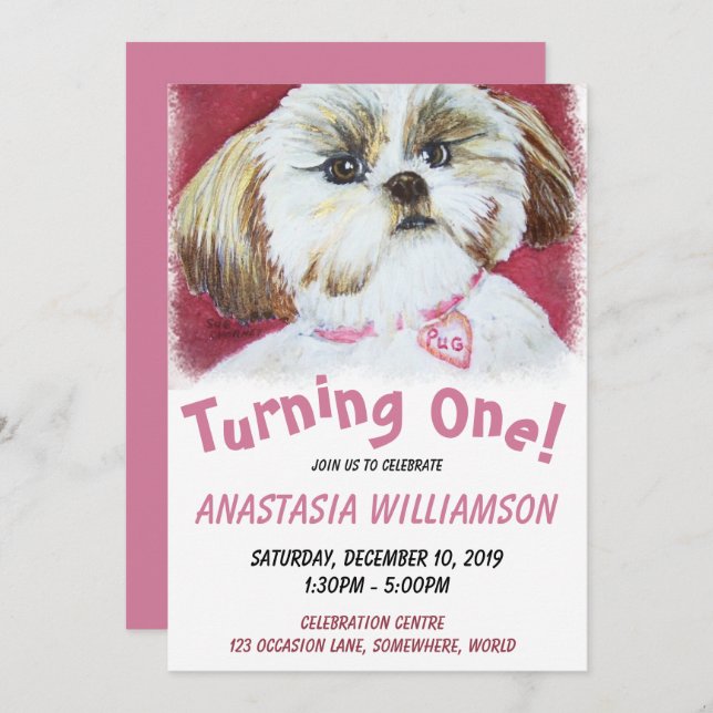Turning One Years Old Shih Tzu Invite (Front/Back)