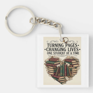 Turning Pages Changing Lives | Vintage Book Heart Key Ring